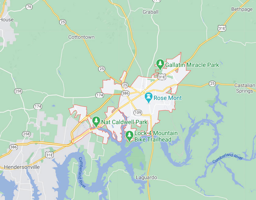 Map of Gallatin Tennessee
