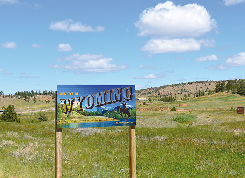 Wyoming welcome sign in Newcastle Wyoming